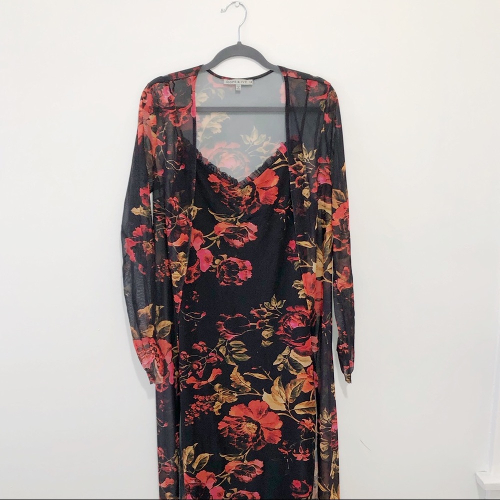 ASOS | Hope & Ivy 90s Slip Dress and Duster Set in Black Floral